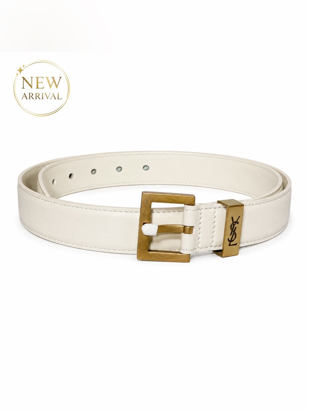 ✨ Women’s Ivory / White Leather Gold-Tone Buckle Belt ✨